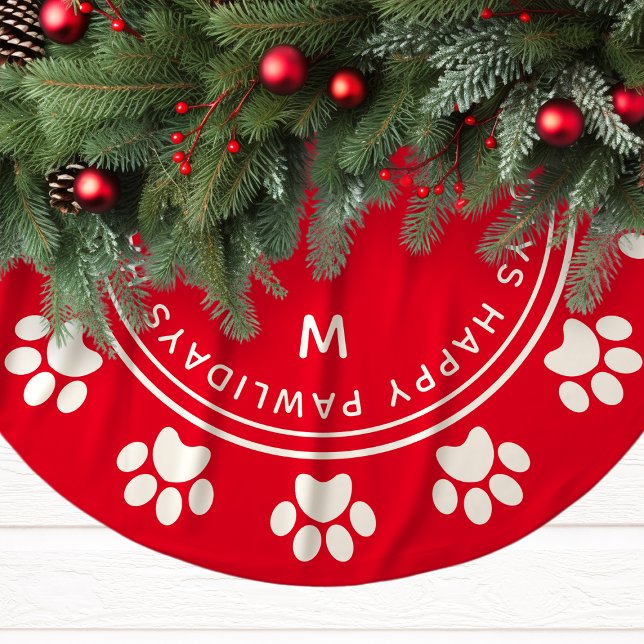 Red Lycklig Pawlidays Paw Skriv ut Pet-jul Julgransmatta Borstad Polyester (Skapare uppladdad)