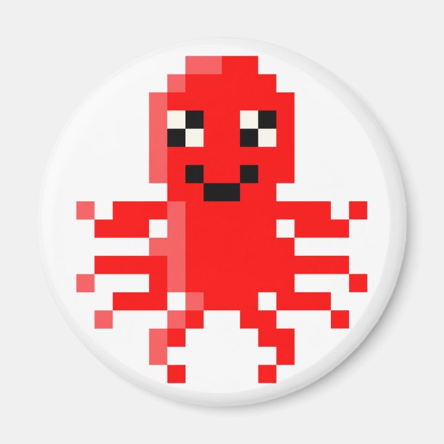 Red Lycklig Pixel Squid Magnet (Framsidan)