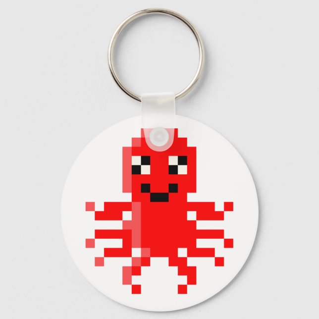 Red Lycklig Pixel Squid Nyckelring (Framsida)