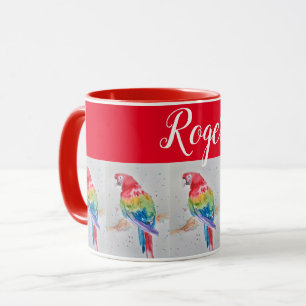 Red Macaw Bird Painting Whimsical Art Mugg
