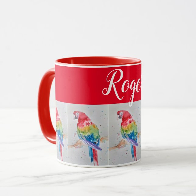 Red Macaw Bird Painting Whimsical Art Mugg (Framsida vänster)