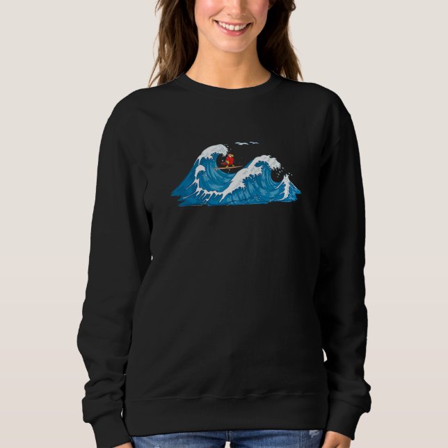 Red Macaw Parrot Bird Wave Surfing T Shirt (Framsida)