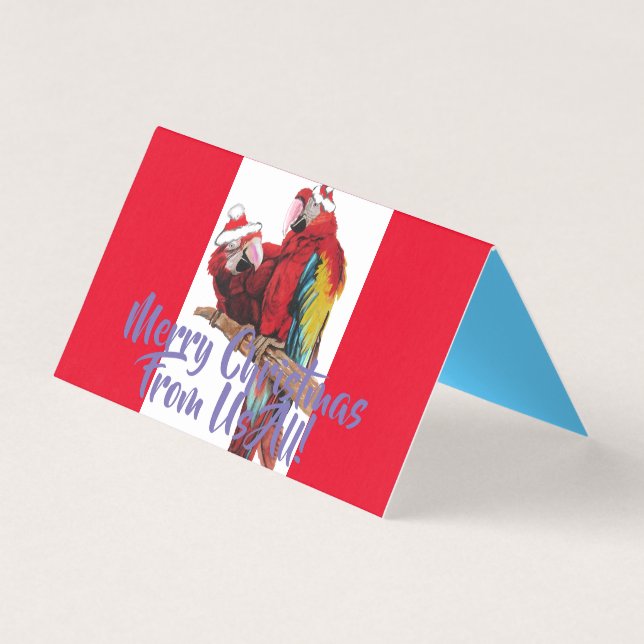Red Macaw Parrot Merry från oss Julkort Kort (Framsida)