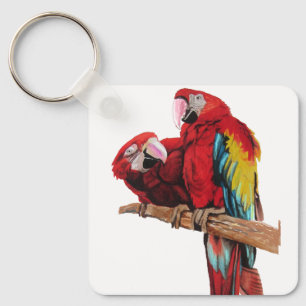 Red Macaw Parrot Parrots Watercolor Art Nyckelring