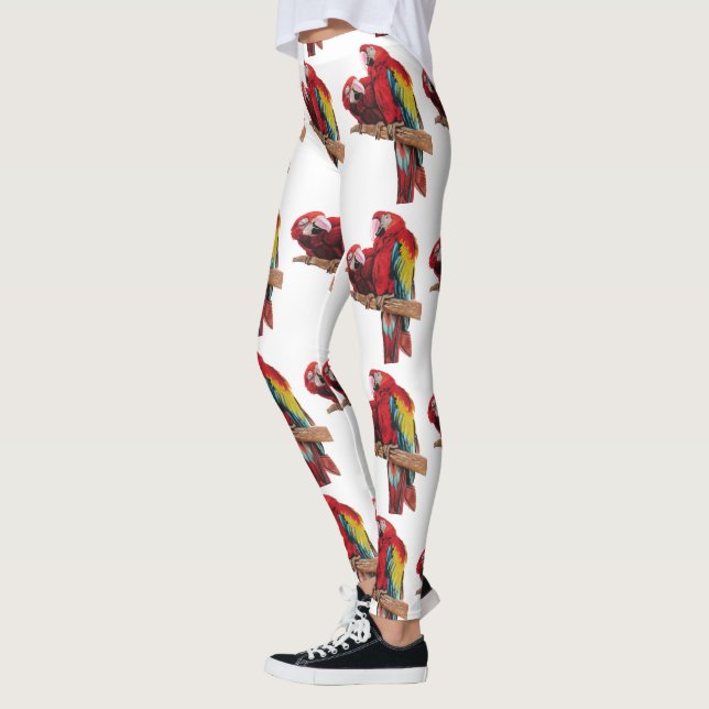 Red Macaw Parrot Parrots Watercolor Leggings (Vänster)