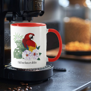 Red Macaw Tropical Bird Blommigt Parrot Mugg