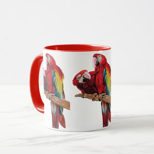 Red Macaw Watercolor Mugg (Framsida vänster)
