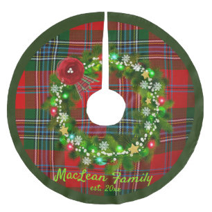 Red MacLean Tartan Wandan Family Namn Träd Skirt Julgransmatta Borstad Polyester
