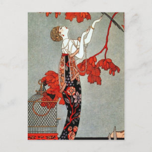 Red Madame Art Deco Design Vykort