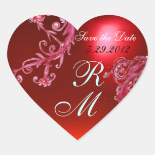 RED MAGIC BERRIES HEART MONOGRAM, BRÖLLOPSFEST HJÄRTFORMAT KLISTERMÄRKE