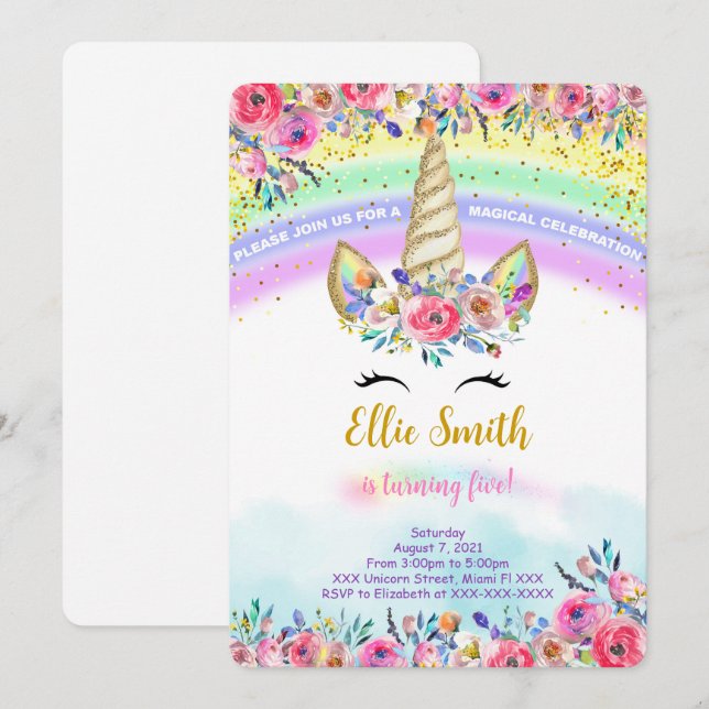 Red Magic Unicorn-inbjudan Inbjudningar (Fram/baksida)