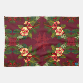 Red Magnolia Blommigt Print Kitchen Towel Kökshandduk