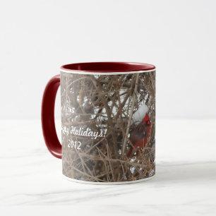 Red Male-kardinal i Winter Snö Mugg