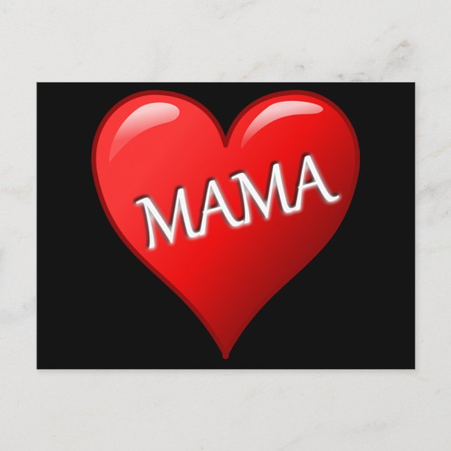Red Mamma Heart med svart bakgrund Vykort (Framsida)