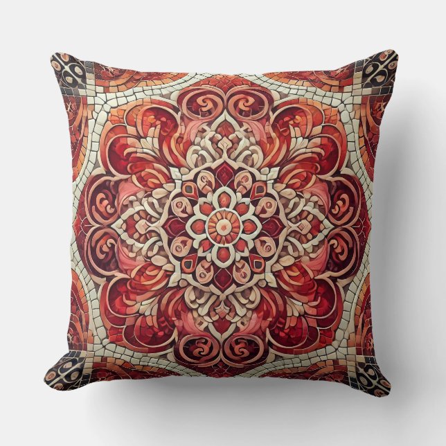 Red Mandala: A Mosaic of Passion and Harmony Kudde (Framsida)