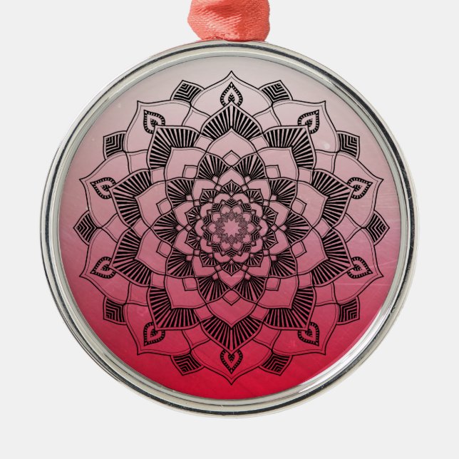 Red Mandala-Abstrakten - vacker jul Julgransprydnad Metall (Framsidan)