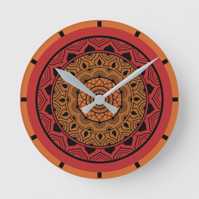 Red Mandala Acrylic Rund Klocka (Framsida)