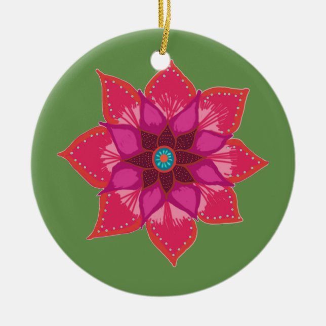 Red Mandala blomart Circle Ornament (Framsidan)