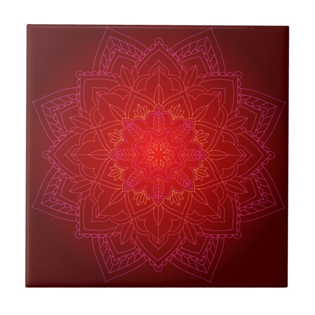 Red Mandala Ceramic Tile Kakelplatta (Framsidan)
