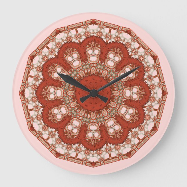 Red Mandala Finare Faux Stitch Stor Klocka (Framsida)