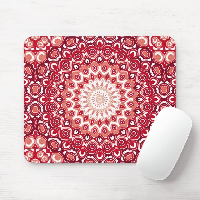 Red Mandala Medallion Bold Mönster Design Musmatta (Med mus)