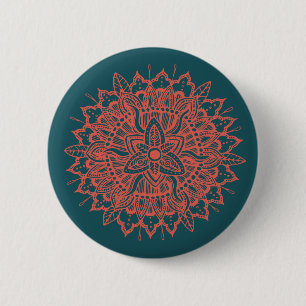 Red Mandala Ornament Button Knapp