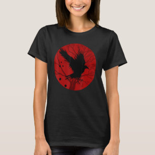 Red Måne Creepy Kråka Bird Gothic Forest Animal Ra T Shirt