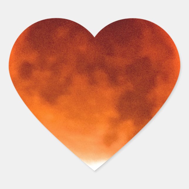Red Måne Risiing Hjärtformat Klistermärke (Framsida)