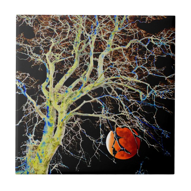 Red Måne Stigning Kakelplatta (Framsidan)