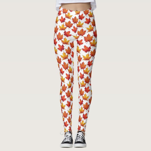 Red Maple Lämnar Mönster. Fall Mönster Leggings (Framsida)