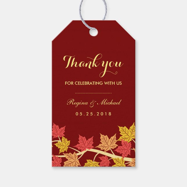 Red Maple Löv Autumn Bröllop Gift Märkre Presentetikett (Framsidan)