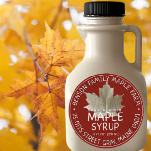 Red Maple Syrup Label with Sugar Maple Löv Runt Klistermärke