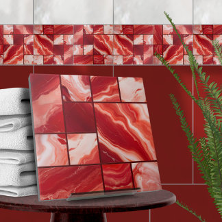 Red Marble Geometric Art Kakelplatta