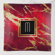 Red Marble Gilded Guld Monogram