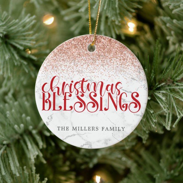 Red Marble jul Blessings Glitter Personalize Julgransprydnad Keramik (Träd)