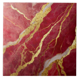 Red Marble Mönster med Guld Kakelplatta