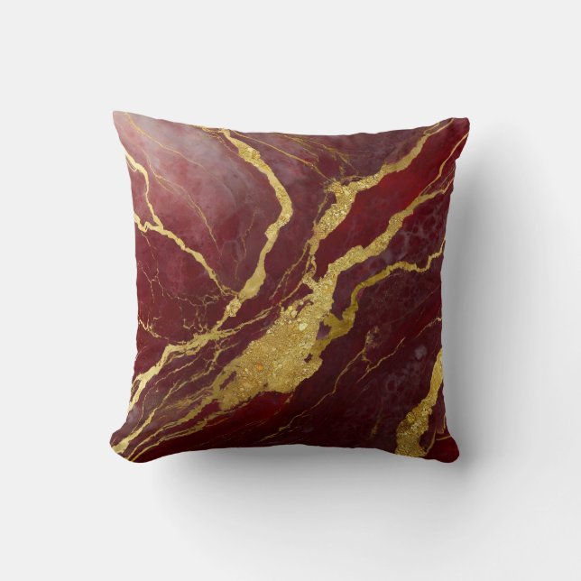Red Marble Mönster med Guld Kudde (Framsida)