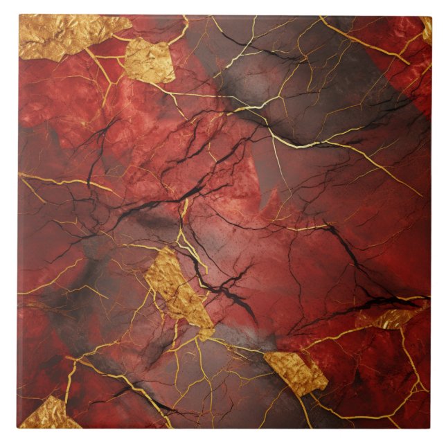 Red Marble och Guld Metall Kakelplatta (Framsidan)
