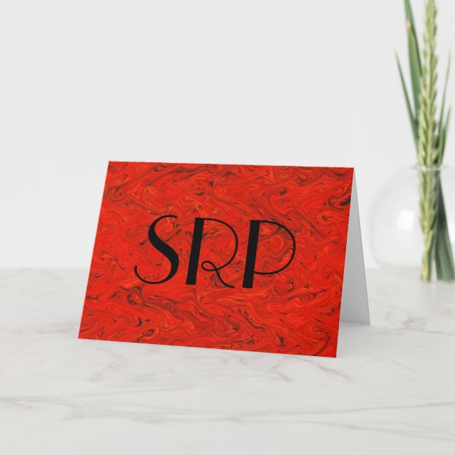 Red Marbling Monogram Helgkort (Framsida)