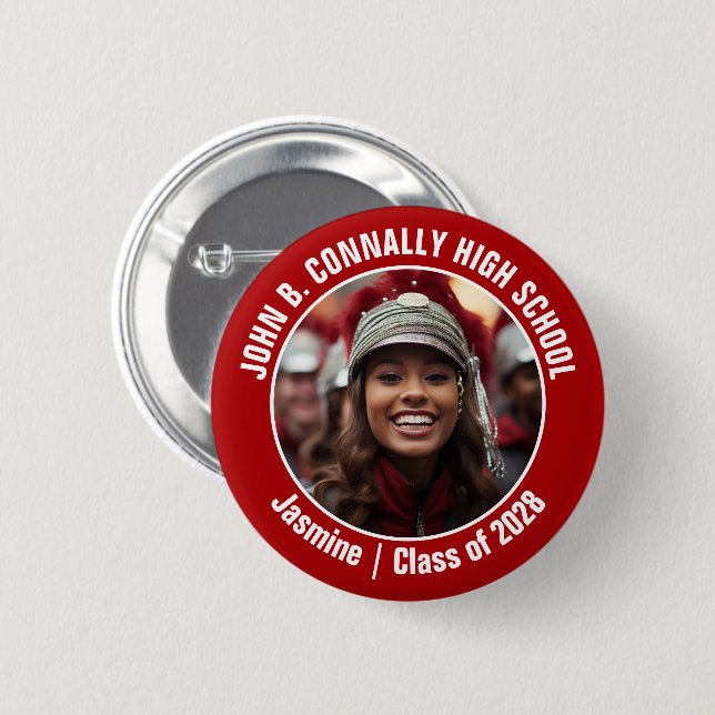 Red Marching Band Photo High School Brag Knapp (Framsida & baksida)