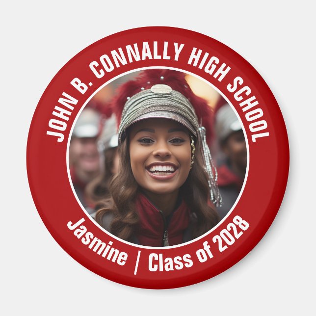 Red Marching Band Photo High School Spirit Magnet (Framsidan)