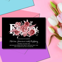 Red Maroon Greenery Blommigt 40th Black Birthday