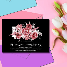 Red Maroon Greenery Blommigt 50th Black Birthday Inbjudningar