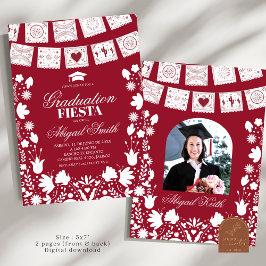 Red Maroon Talavera Mexican Graduation Fiesta Inbjudningar