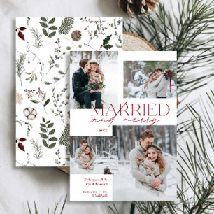 Red Married & Merry Modern Photo Newlyed Helgdag Julkort