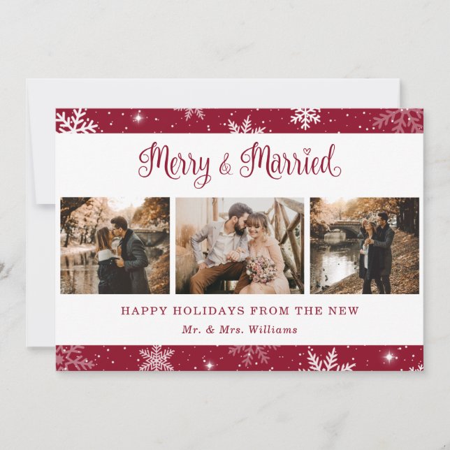 Red Married Newlyged Snowflake Photo Julkort (Framsida)