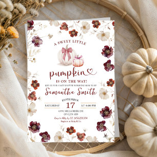Red Marsala Autumn Wildblomma Pumpkin Baby Shower Inbjudningar