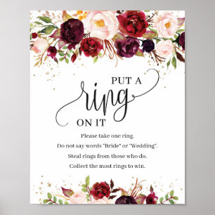 Red Marsala blommigt guld satte ring på sitt signe Poster