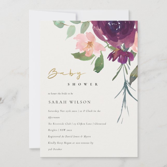 RED MARSALA  RO BLOMMIGT BABY SHOWER INBJUDAN (Framsida)