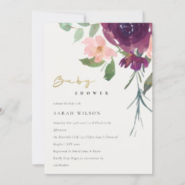 RED MARSALA  RO BLOMMIGT BABY SHOWER INBJUDAN